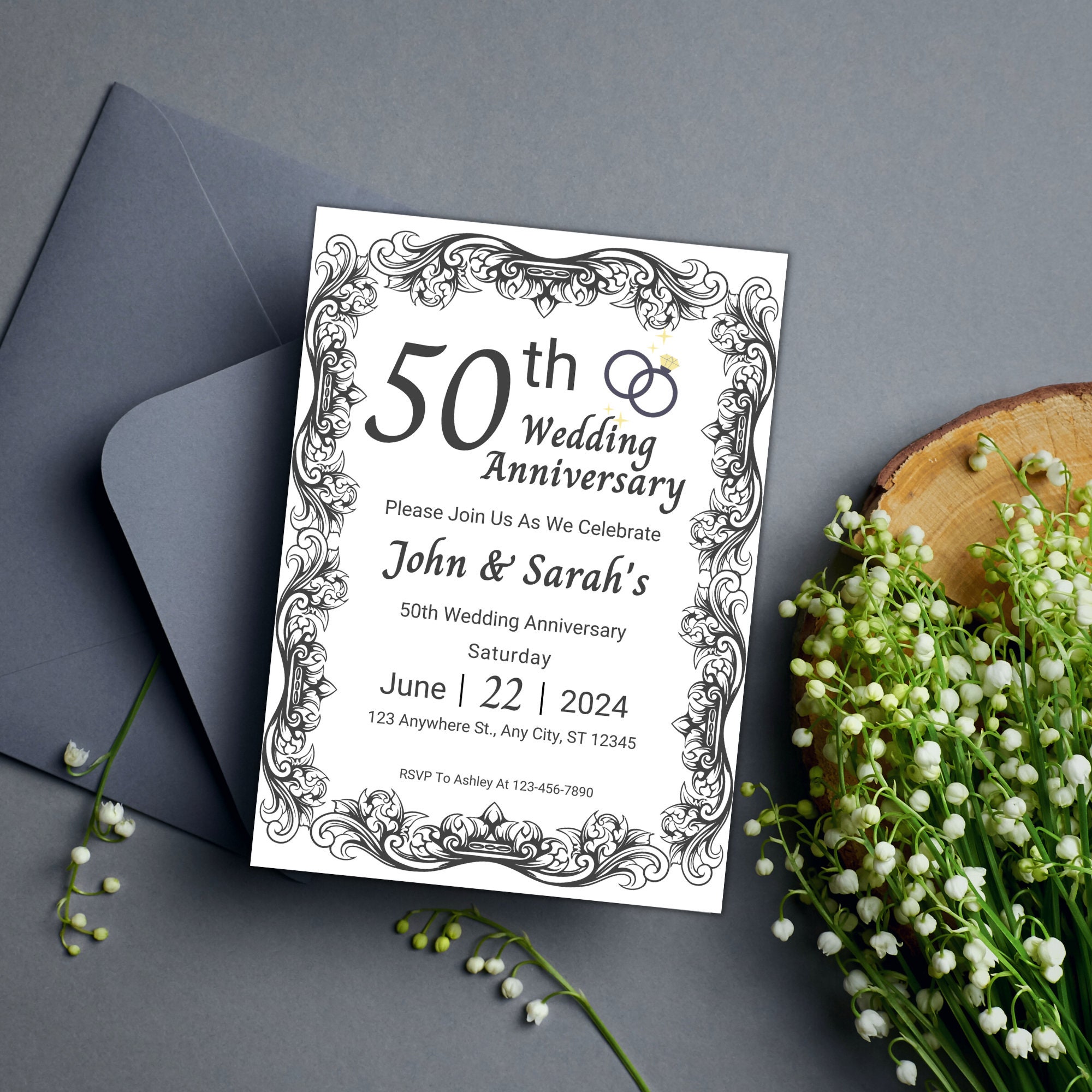 50th Wedding Anniversary Invitation Canva Template, Printable Vow ...