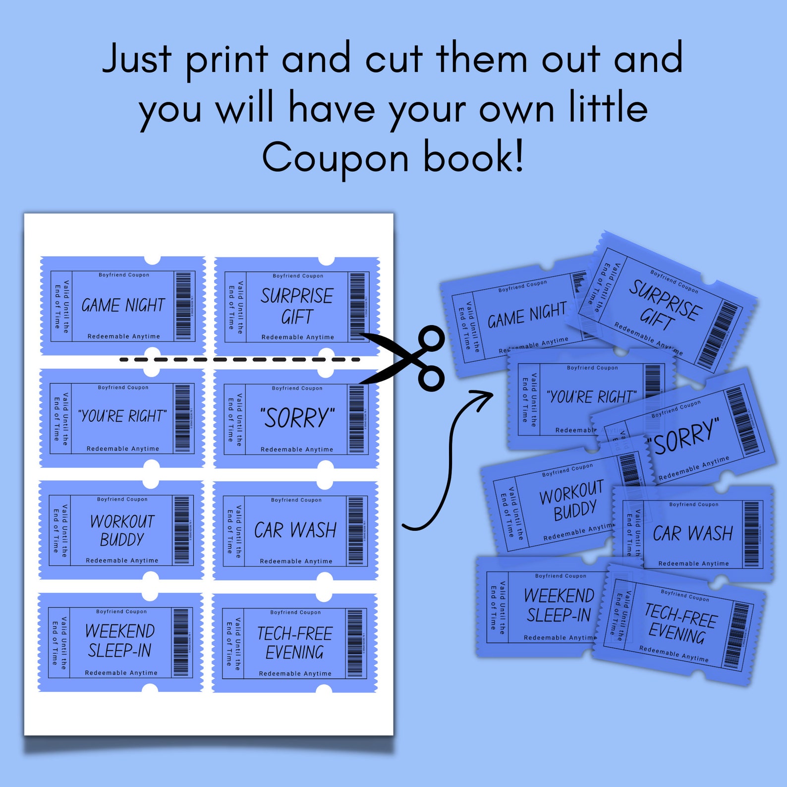 40 Printable Boyfriend Coupons, Husband Coupon Book, Valentines Day Present, Romantic ...
