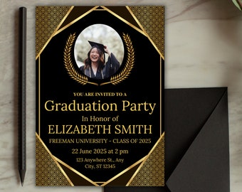 Editable Elegant Graduation Party Invitation Canva Template, Grad Party Invite, Digital Graduation Evite, Printable Graduation Invitation