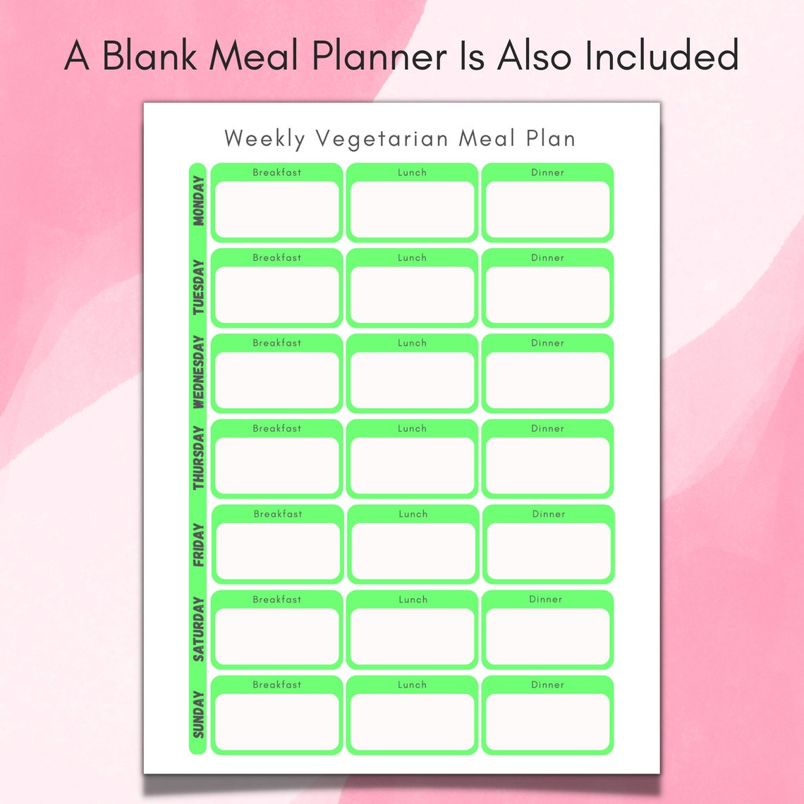Weekly Vegetarian Meal Plan & Grocery List Printable, Shopping List ...