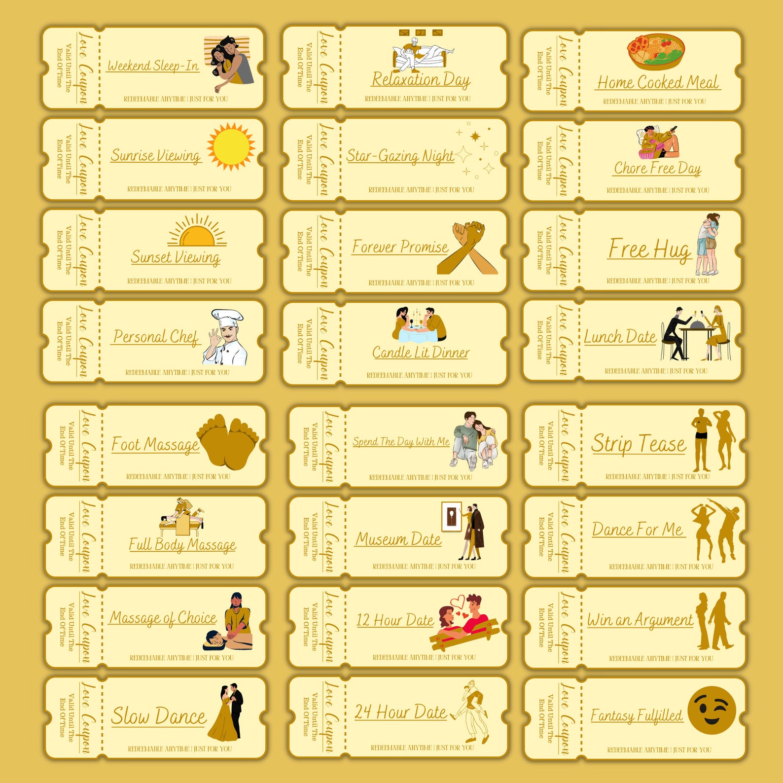 100 Printable Love Coupons for Him and Her, Couple Coupons, Valentines ...