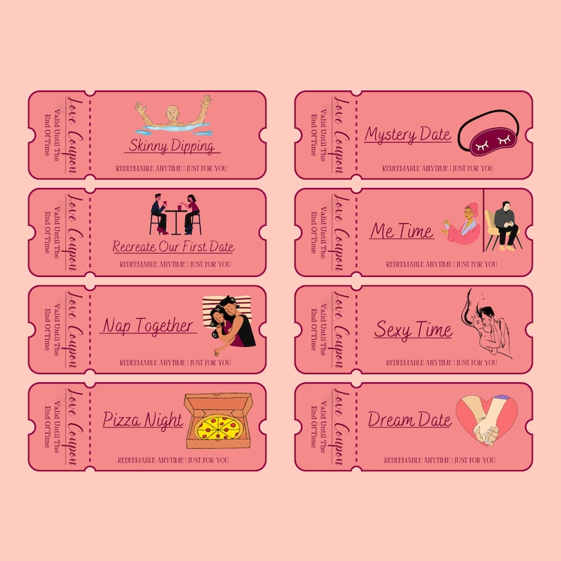 100 Printable Love Coupons for Him and Her, Couple Coupons, Valentines ...