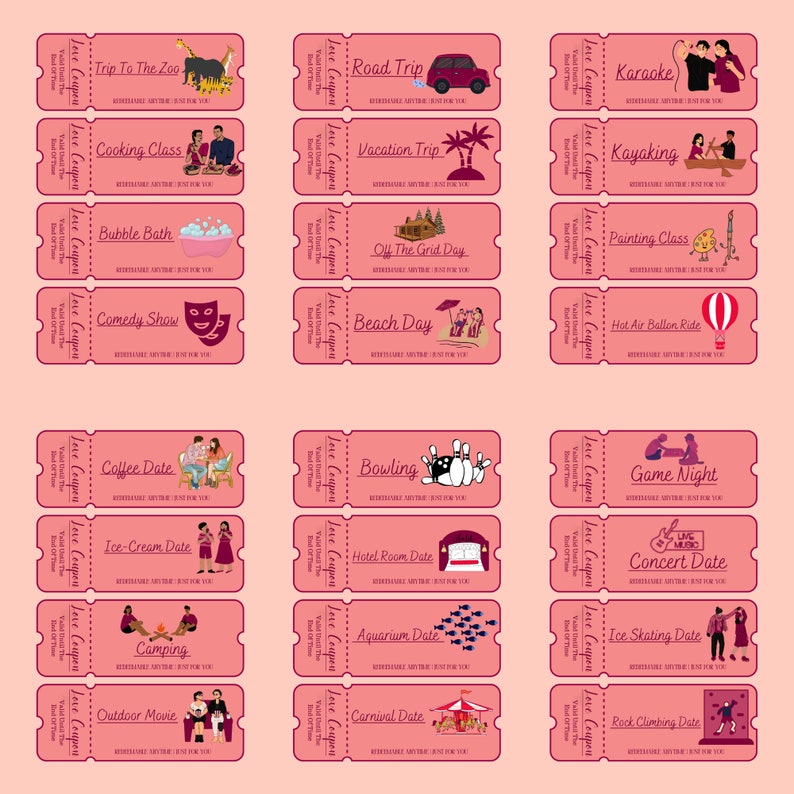 100 Printable Love Coupons for Him and Her, Couple Coupons, Valentines ...