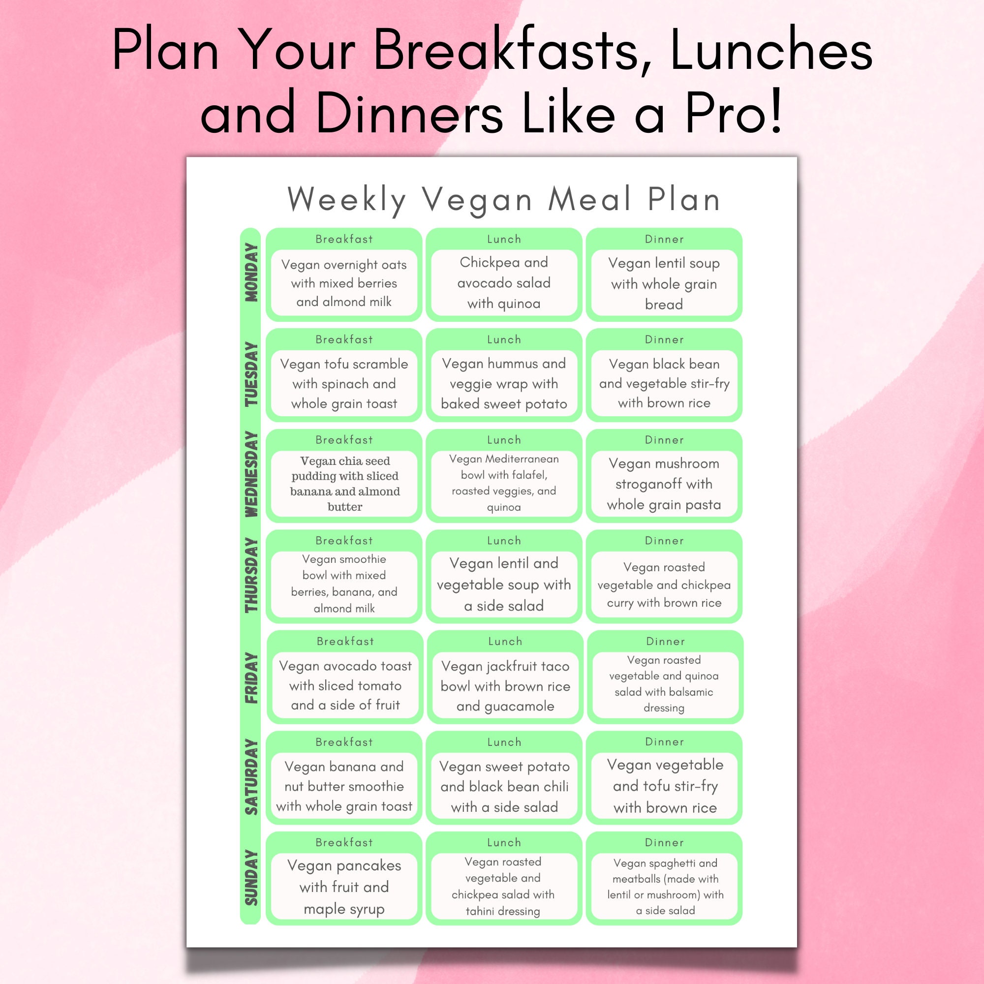 Weekly Vegan Meal Plan + Vegan Grocery List Printable, Shopping List ...
