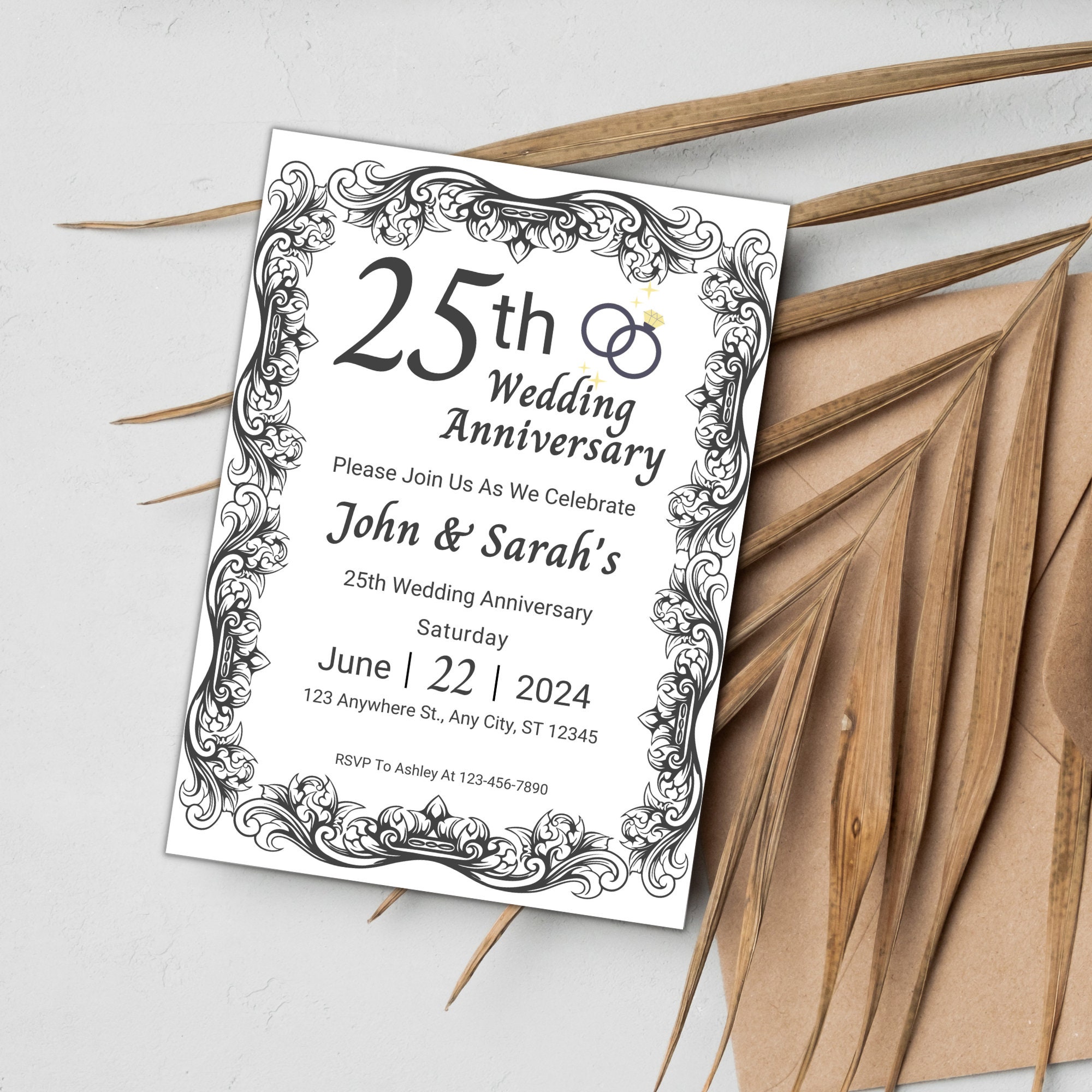 25th Wedding Anniversary Invitation Canva Template, Printable Vow