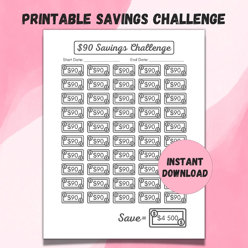 Savings Challenge Printable 90 Dollars Mini Savings Tracker 50 Day