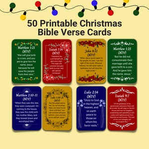Cartões com versículos bíblicos de Natal para imprimir, ferramentas para estudo da Bíblia, cartões com versículos para memorizar, afirmações bíblicas coloridas, presente de Natal cristão