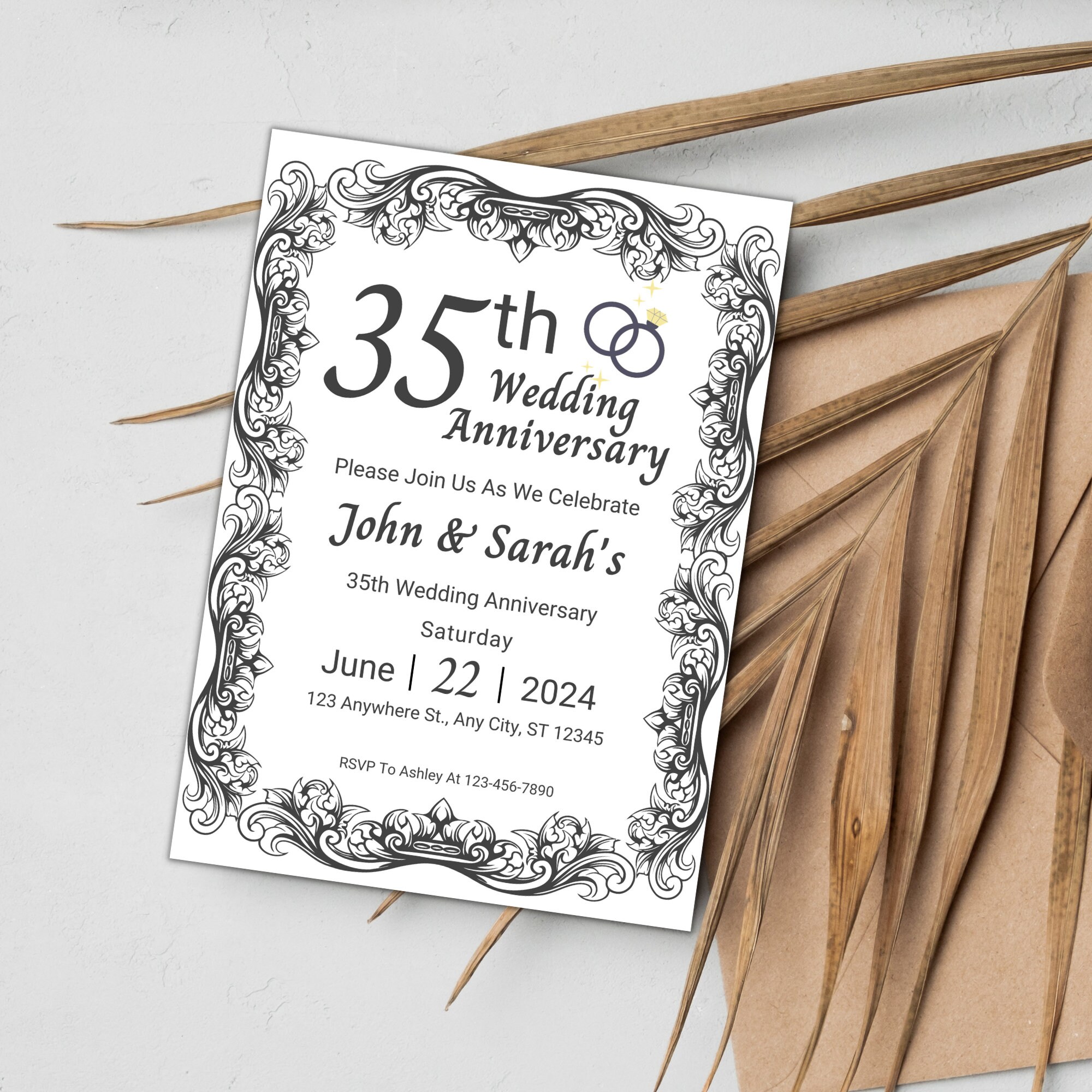 35th Wedding Anniversary Invitation Canva Template, Printable Vow ...