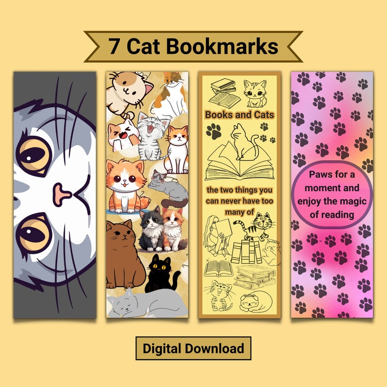 Cute Printable Cat Bookmarks Bookish Cat Bookmarks Gift for Book