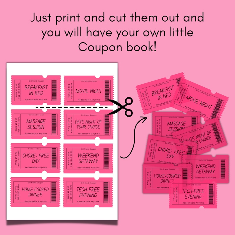 40 Printable Girlfriend Coupons, Wife Coupon Book, Valentines Day Gift ...