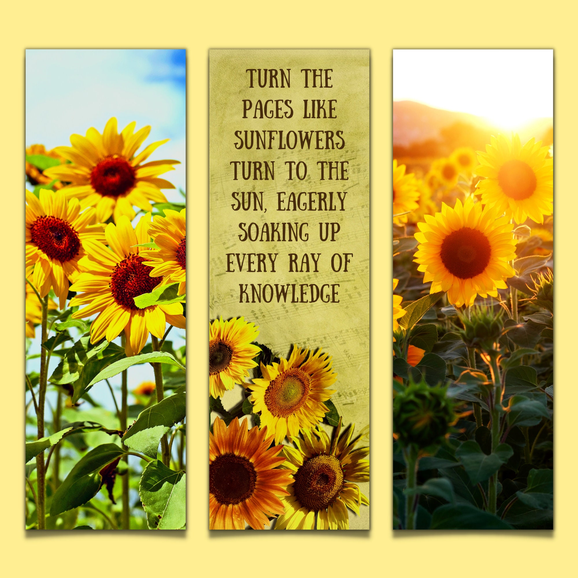 Printable Sunflower Bookmarks, Floral Bookish Bookmarks, Gift for Book ...