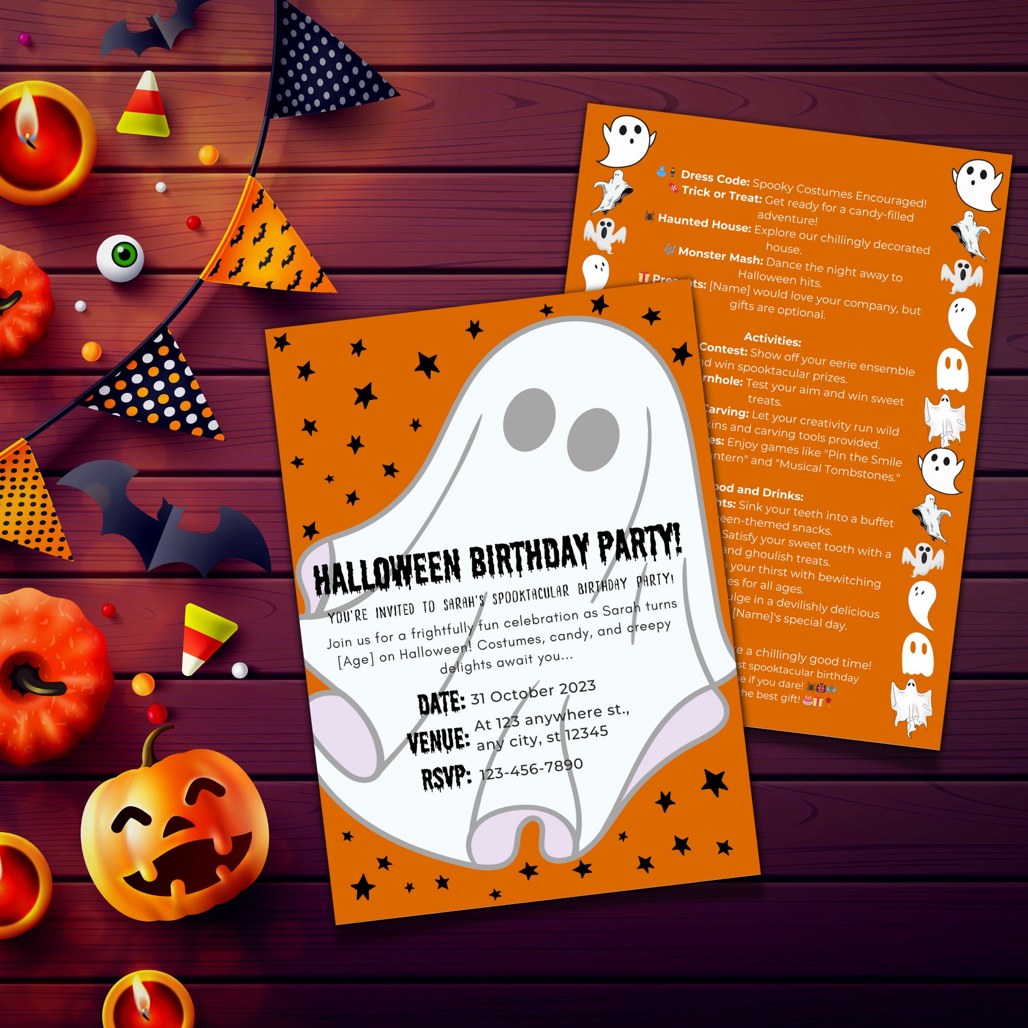 Halloween Birthday Party Invitation Template, Editable Canva Party
