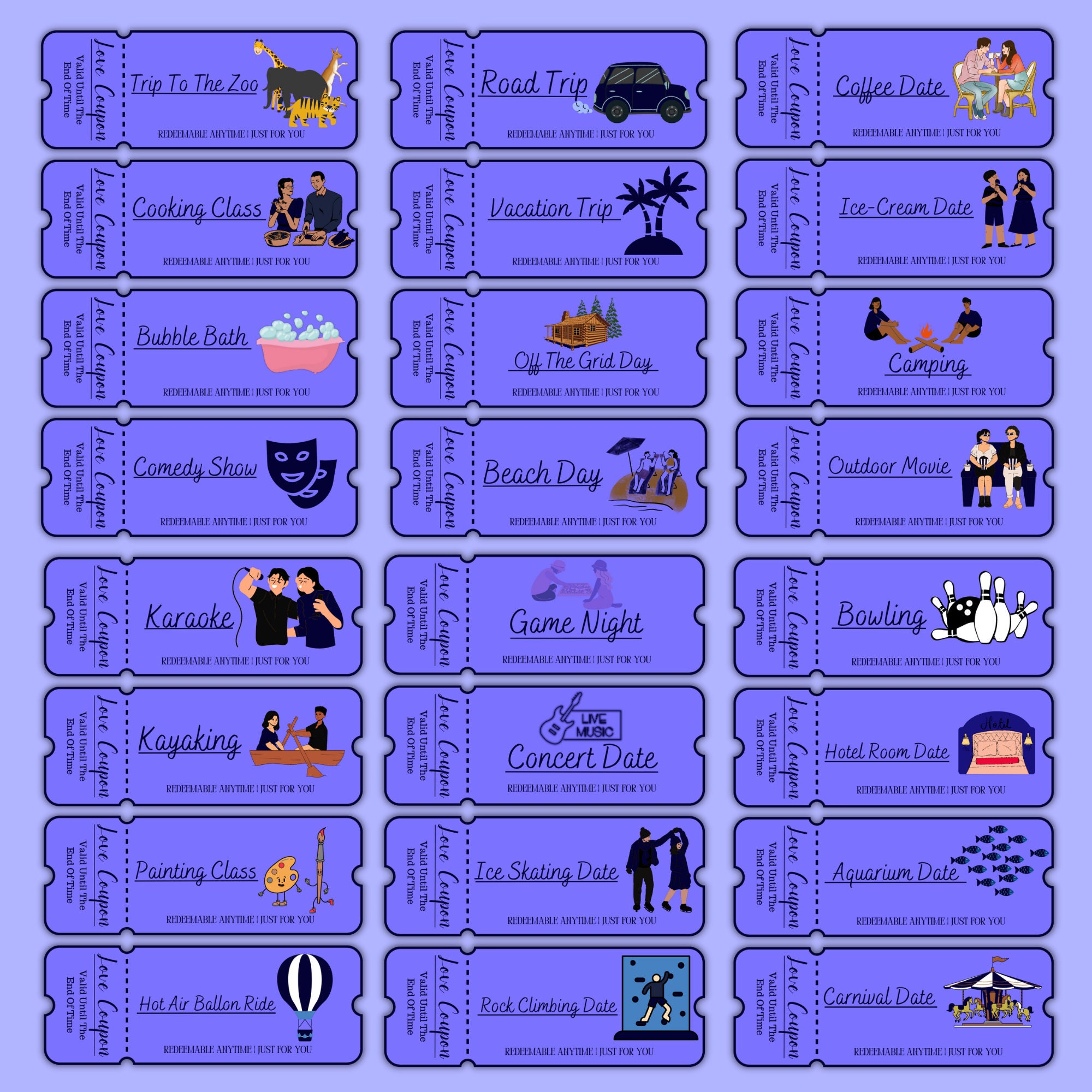 100 Printable Love Coupons for Him and Her, Couple Coupons, Valentines ...