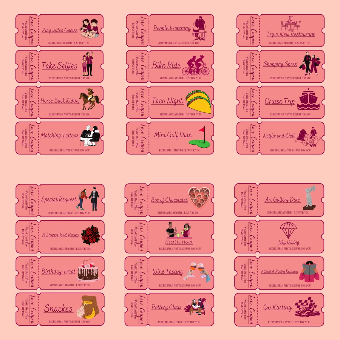 100 Printable Love Coupons for Him and Her Couple Coupons Valentines 100 Printable Love Coupons for Him and Her Couple Coupons Valentines