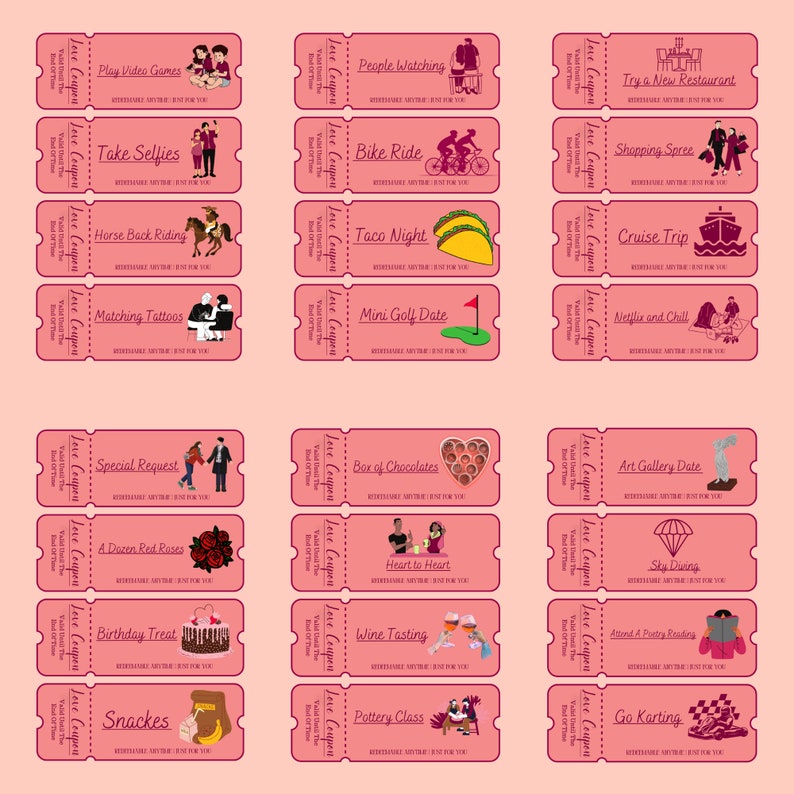 100 Printable Love Coupons for Him and Her, Couple Coupons, Valentines ...