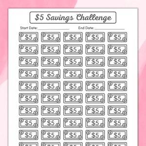 5 Dollar Savings Challenge Printable, Mini Savings Tracker, 50 Day ...