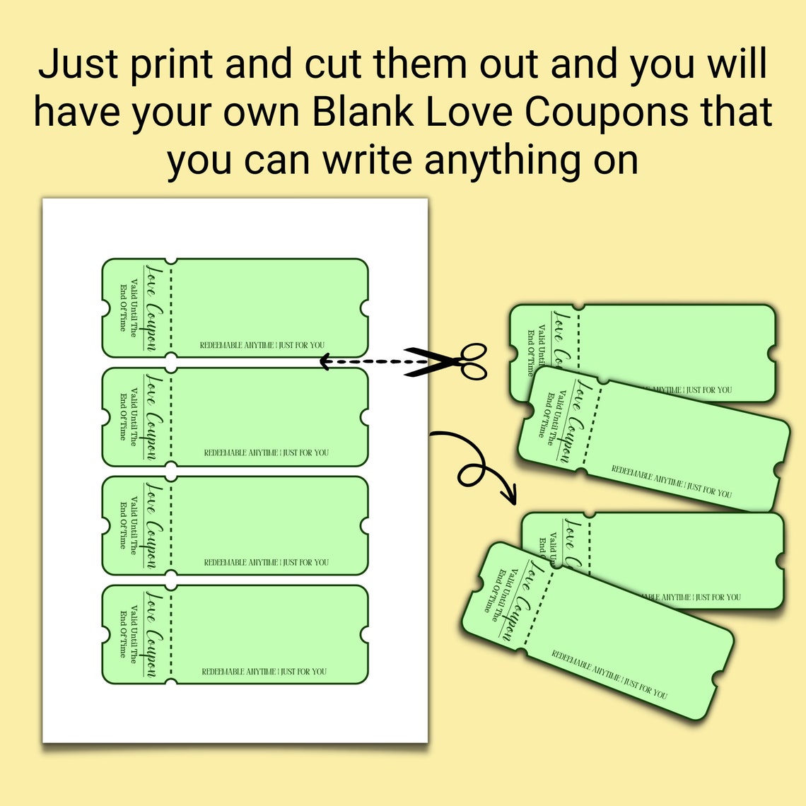 100 Printable Blank Love Coupons for Him and Her, Couple Coupons ...
