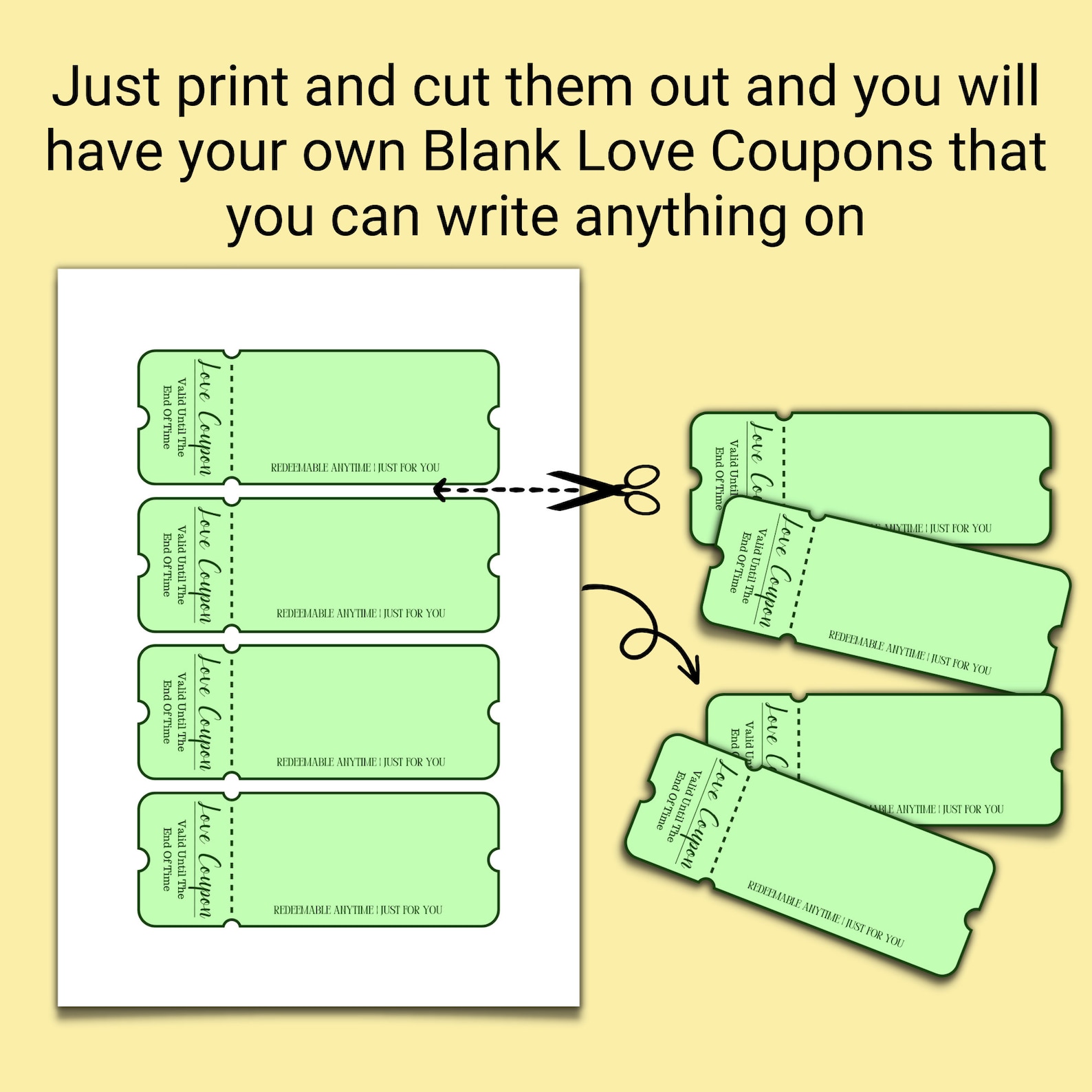 100 Printable Blank Love Coupons for Him and Her, Couple Coupons