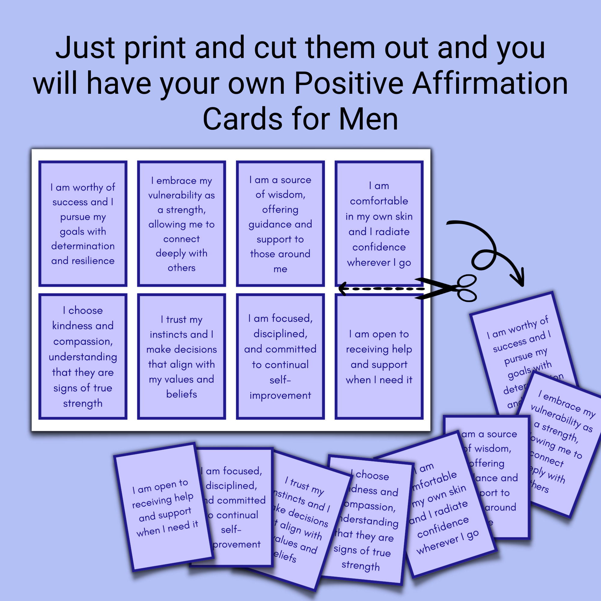 40 Printable Positive Affirmation Cards for Men, Positive Quotes ...