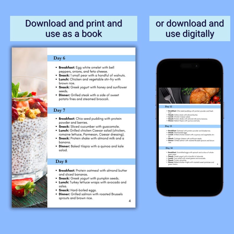 Printable 30 Day High Protein Meal Plan & Grocery List, Healthy ...
