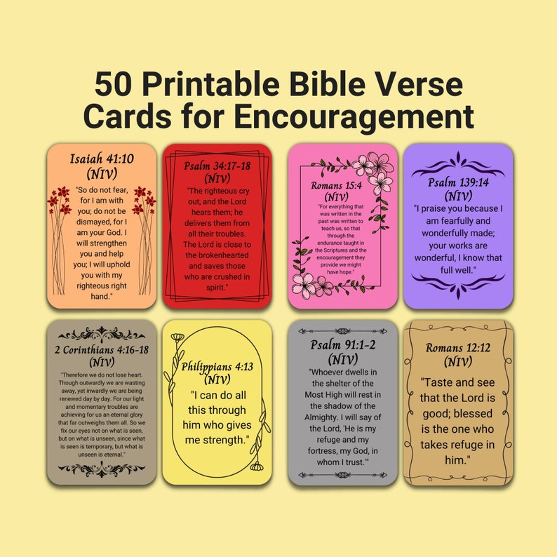 Printable Bible Verse Cards for Encouragement Bible Study Etsy