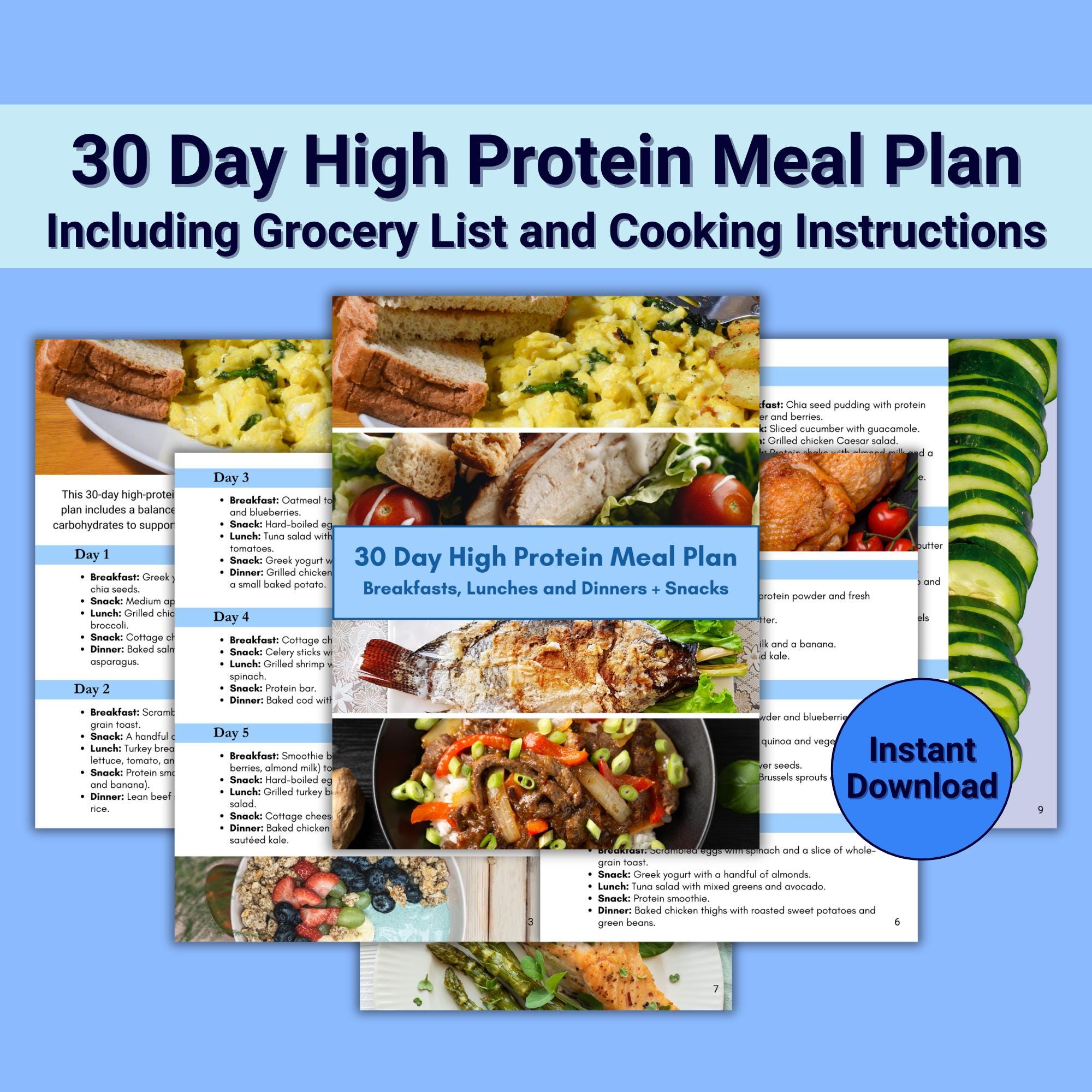 Printable 30 Day High Protein Meal Plan & Grocery List, Healthy