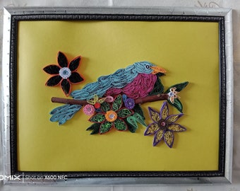 Muttertagsgeschenk, Quilled Vogel Kunst, 3D gerahmte Papierkunst, handgemacht, abstrakte Kunst, Hochzeitsgeschenk, Papierwand, Kunst, Wand-Dekor-Kunst