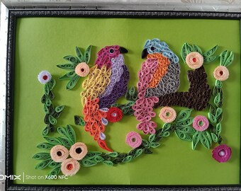 Quilled Bird Art, 3D ingelijst papieren muurdecoratie, handgemaakt