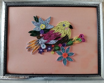 Quilled Bird Art, 3D-papier wanddecoratie, handgemaakt ingelijst kunstwerk