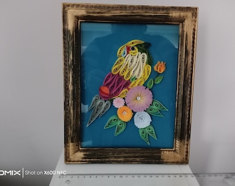 Handgemaakte gequilleerde vogelkunst, 3D-papieren muurdecoratie, ingelijst