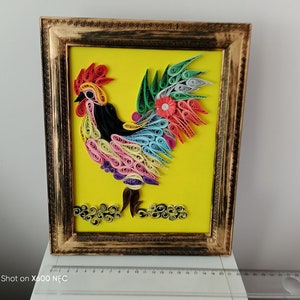regalo per la festa della mamma, arte del gallo quilled, arte di carta incorniciata 3D, fatto a mano, arte astratta, regalo di nozze, parete di carta, arte, arte della decorazione della parete