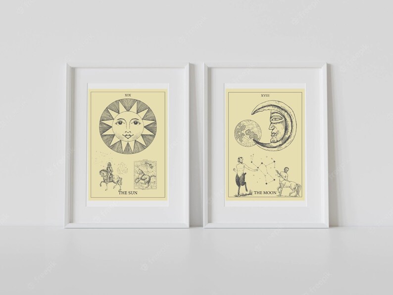 Tarot Sun and Moon Wall Art - Digital Print Wall Art- Vintage Tarot ...