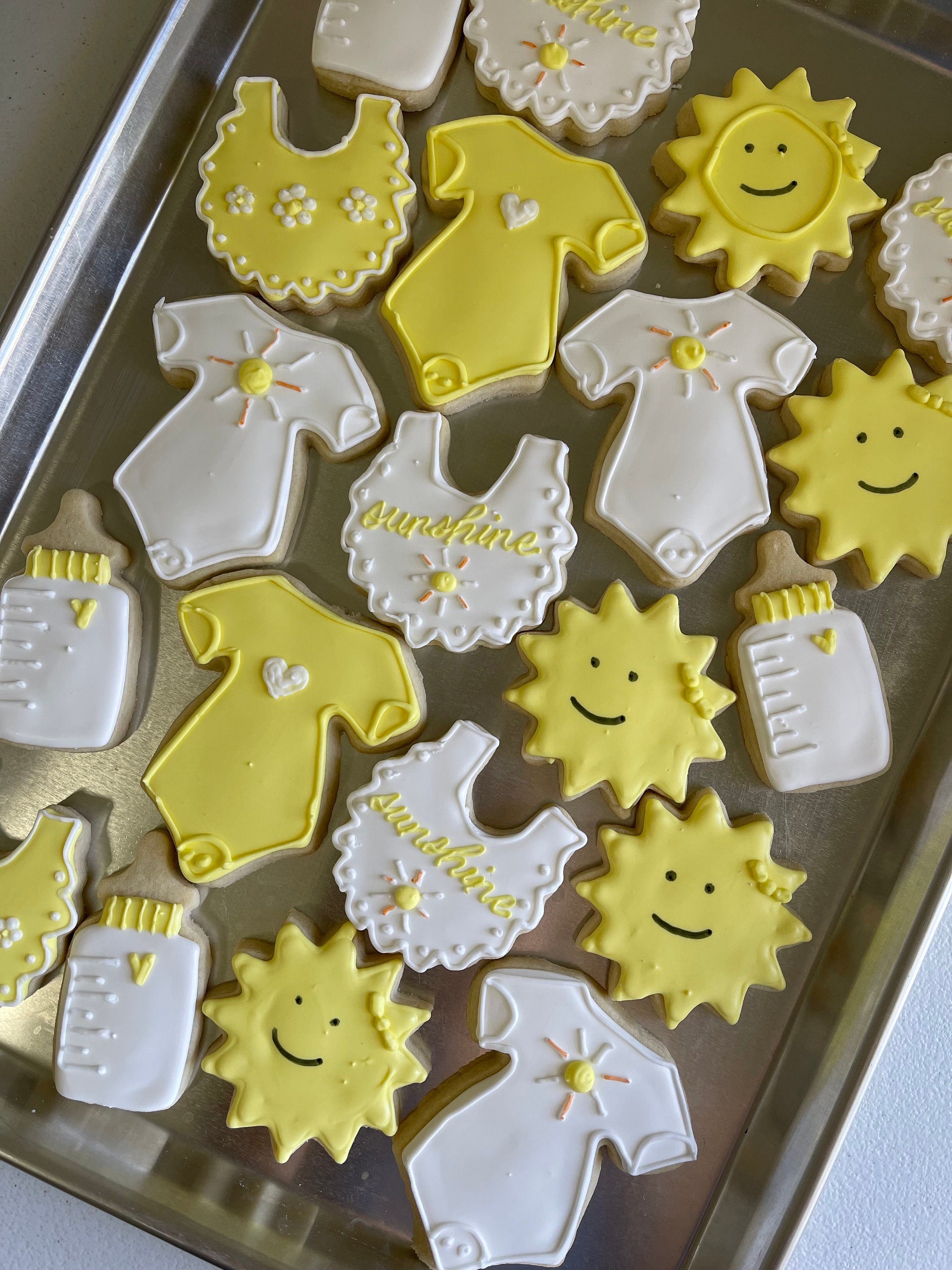 Sunshine Baby Shower Cookies, Onsie Baby Shower Cookies, Custom Sugar