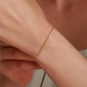14K Solid Gold Dainty Cuban Chain Bracelet /Gourmet Chain Bracelet / Dainty Gold Chain Bracelet / Gift For Her/ Christmas Gift