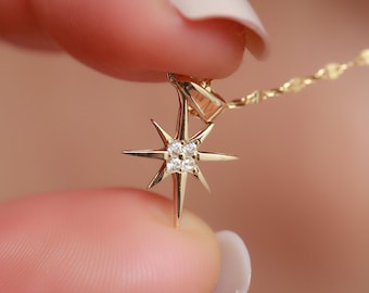 14K Solid Gold North Star Necklace / Minimalist North Star Pendant / Dainty Gold Necklace /Valentines Day Gift/Gift For Her/Handmade jewelry
