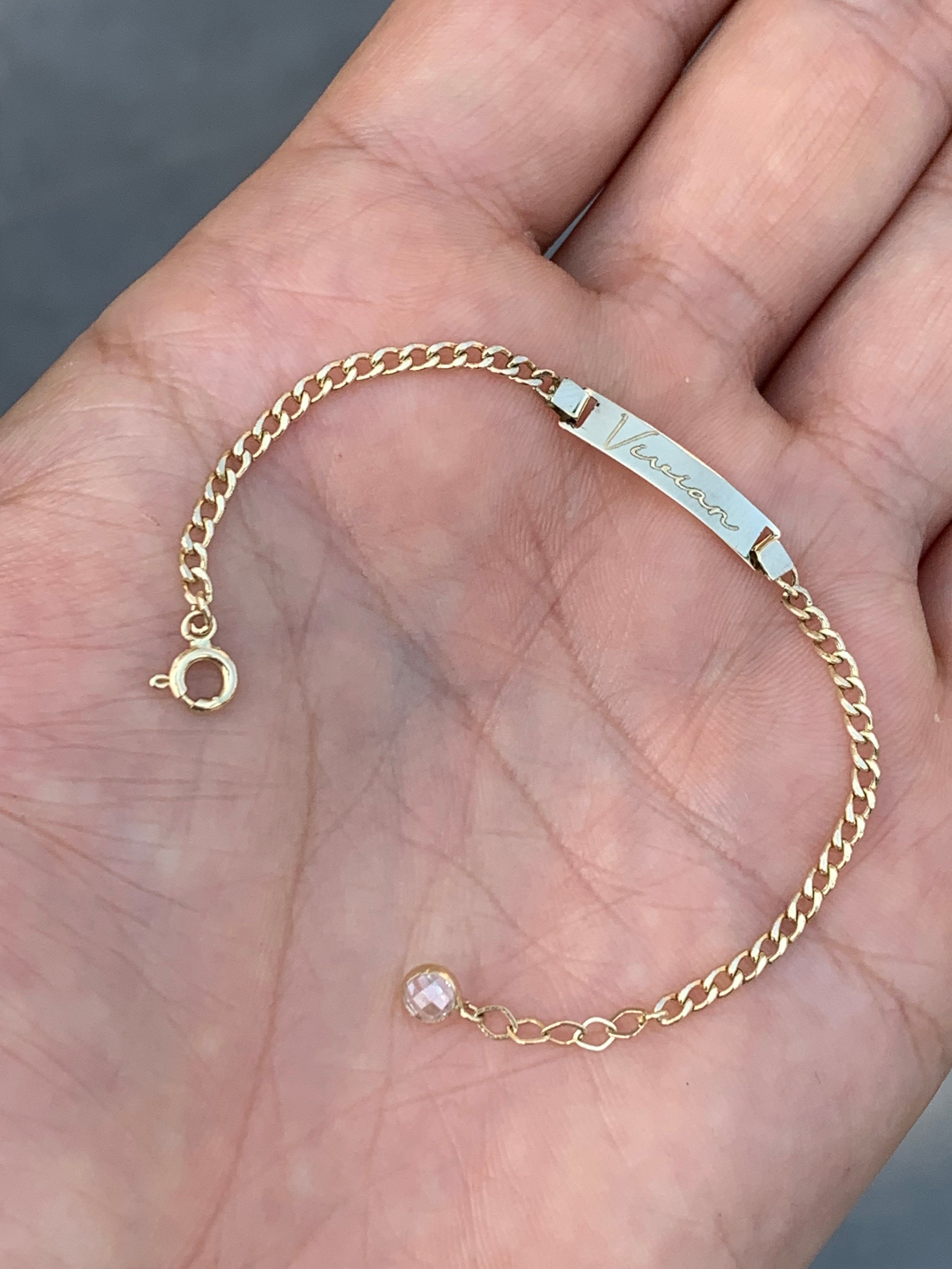 14K Solid Gold Baby ID Bracelet / Dainty Baby Bracelet/ Custom Etsy