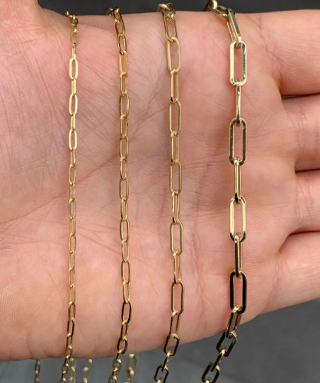 14k Solid Gold Paperclip Chain Necklace / Open Link Necklace