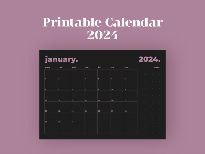 Printable Calendar 2024 Monthly Calendar Size A3 A4 A5 Etsy