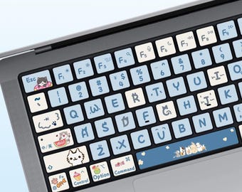 Cute Cat MacBook Keyboard Stickers | Vinyl Key Skin, M1 Chip Accessory