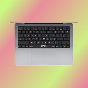 Black background with colorful text MacBook keyboard Stickers | MacBook Air Vinyl Key’s Skin| Keyboard key&#39;s individual Sticker|MacBook M1