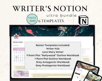 Notion Template Writer Bundle Plot Outline World Creation System for Writer Organizer Novel Planning Writing Hub Character Development