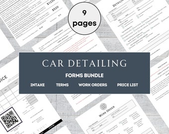 Mobile Detailing Service 9 Pages Auto Detailing Intake Form Vehicle Deep Cleaning Forms Auto Detailing Forms Work Order Form Price List