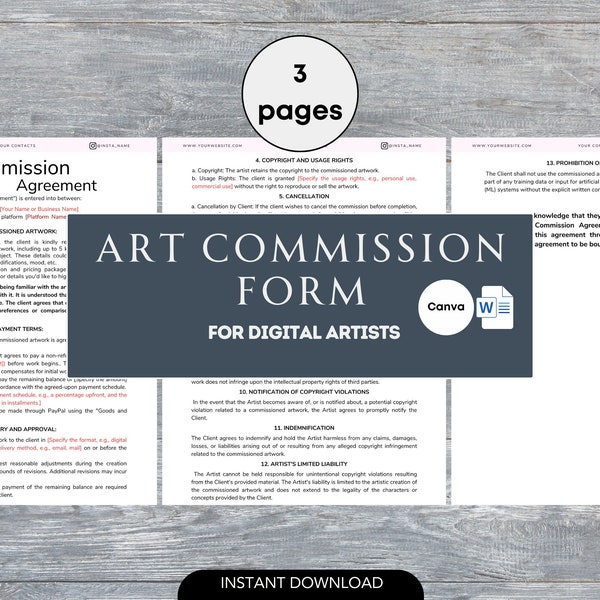 Digital Artist Commission Form Art Commission Agreement Artwork Contract Digital Fanart Commission Digital Artwork Commissioned Artwork