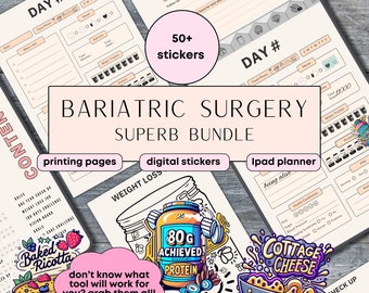Bariatric Surgery Superb Bundle Gastric Bypass Gastric Sleeve Tracker Bariatric Stickers Weight Loss VSG Food Journal Printable Weight Loss