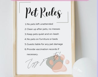 Sjabloon huisdierregels ondertekenen sjabloon pet In Property Regels Afdrukbaar Airbnb-huisdierbord Bewerkbare Airbnb-regels Afdrukbaar Airbnb-verhuurder Hulp
