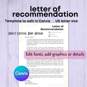 Plantilla de carta de recomendación para becarios Plantilla editable imprimible de Girlboss Cartas para pequeñas empresas hechas para usted Carta de recomendación