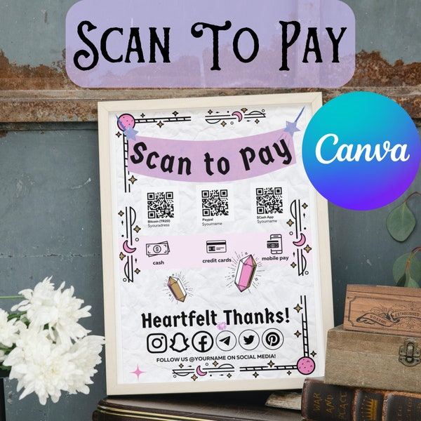 Witch Fairy Payment Sign Scan to Pay Template Sign Flea Market Sign Printable Editable Canva Template Whimsgoth Scan To Paypal Venmo CashApp