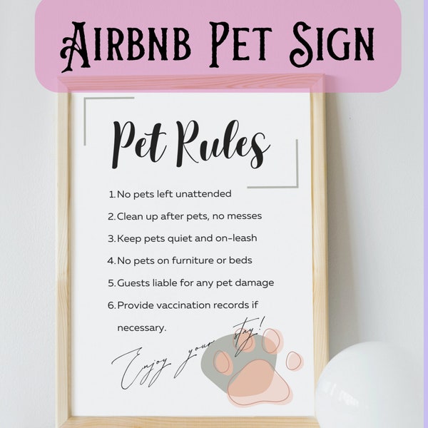 Pet Rules Sign Template pet In Property Rules Sign Printable Airbnb Pet Sign Editable Airbnb Rules Printable  Airbnb Host Help