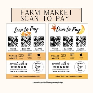 Farmers Market Scan to Pay Sign Summer Market Setup Sign Printable Editable Canva Template Sign Chick Scan To Paypal Payments Cottagecore