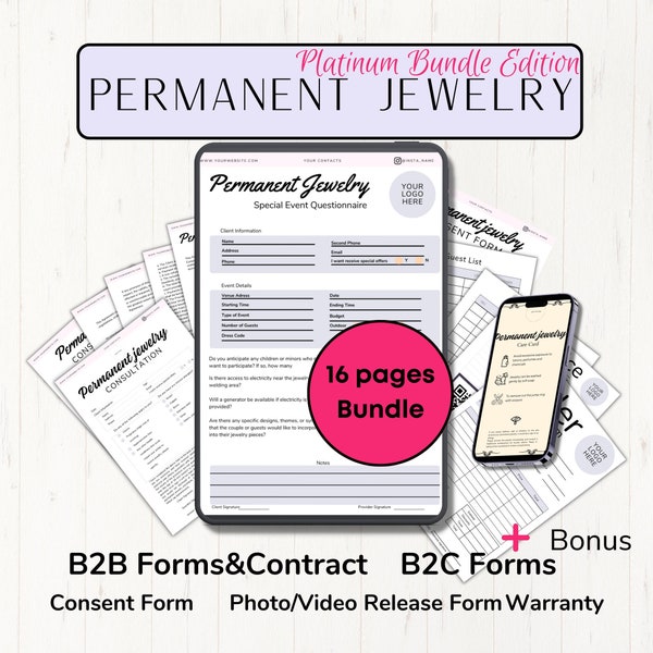 Permanent Jewelry Waiver Permanent Jewelry Kit  Permanent Jewelry Business Bundle Permanent Jewelry Consent Form Jewelry Business Starter